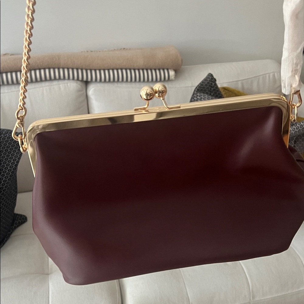 Chic Maroon Shoulder Bag with Gold Chain